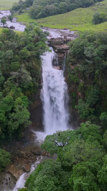 Vertical Aerial View of Mawsmai Waterfall, Sohra, Meghalaya, India