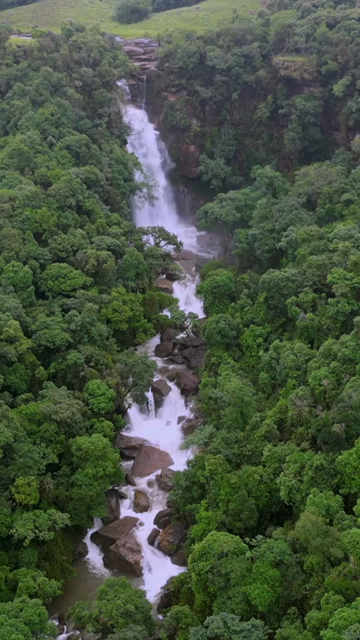 Vertical Aerial View of Mawsmai Waterfall, Sohra, Meghalaya, India