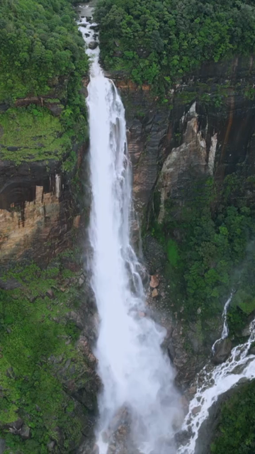 Vertical Aerial View of Mawsmai Waterfall, Sohra, Meghalaya, India