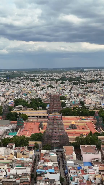 Vertical Aerial View of Meenakshi Amman Temple and Madurai City Tamil Nadu India