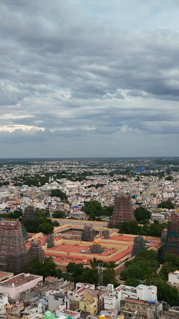 Vertical Aerial View of Meenakshi Amman Temple and Madurai City Tamil Nadu India