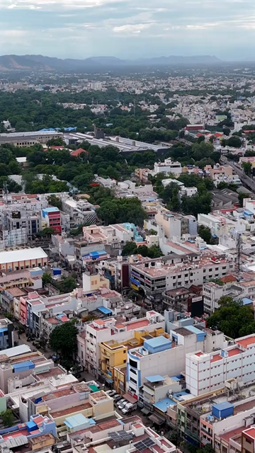 Vertical Aerial View of Meenakshi Amman Temple and Madurai City Tamil Nadu India