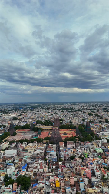 Vertical Aerial View of Meenakshi Amman Temple and Madurai City Tamil Nadu India