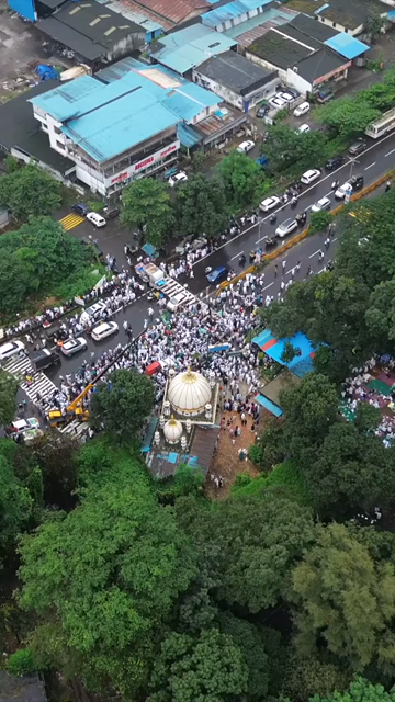 Vertical Aerial View of Milad-un-Nabi Procession Near Khopoli Dargah, Maharashtra