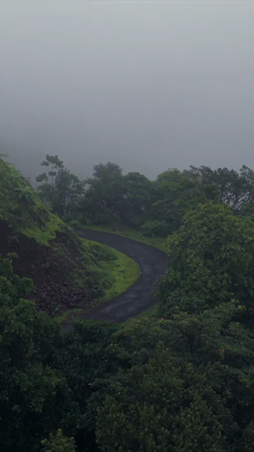 Vertical Aerial View of Misty Lush Green Hills and Forest Maharashtra India