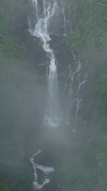 Vertical Aerial View of Misty Waterfall in Sharavathi Valley, Karnataka
