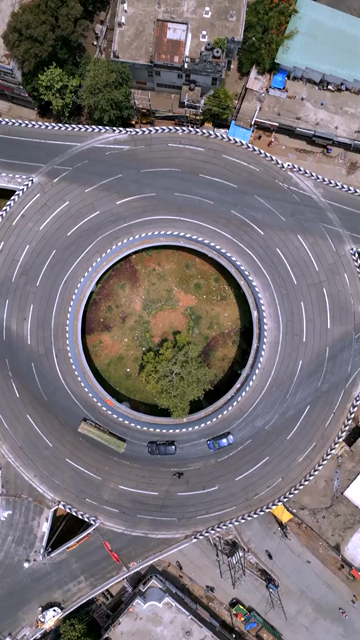 Vertical Aerial View of Modern Circular Flyover in Jabalpur, India