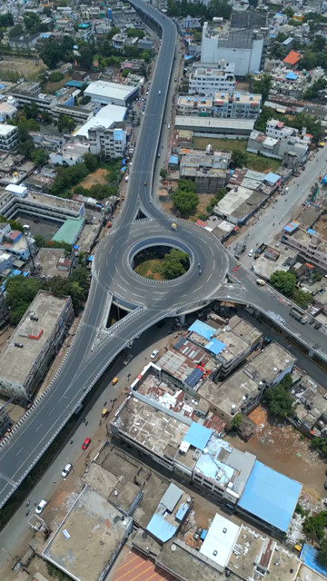 Vertical Aerial View of Modern Circular Flyover in Jabalpur, India