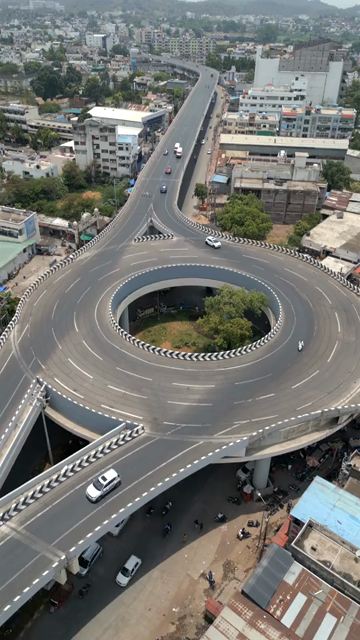 Vertical Aerial View of Modern Circular Flyover in Jabalpur, India