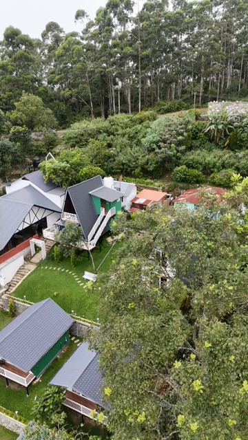 Vertical Aerial View of Scenic Mountain Resort in Kerala