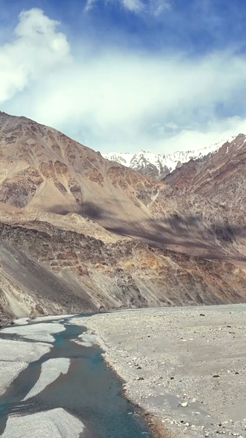 Vertical Aerial View of Mountain River and Rugged Himalayan Landscape in Ladakh India