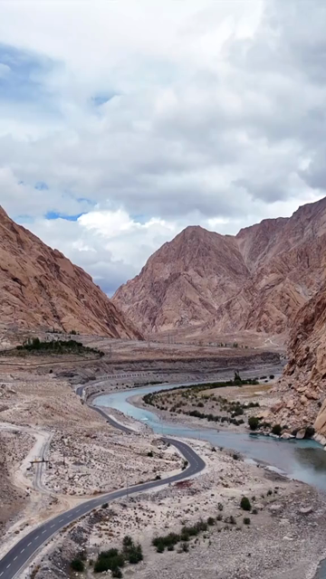 Vertical Aerial View of Mountain River and Rugged Himalayan Landscape in Ladakh India