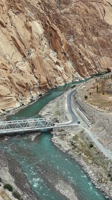 Vertical Aerial View of Mountain River and Rugged Himalayan Landscape in Ladakh India