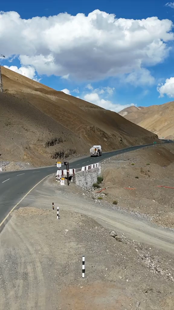 Vertical Aerial View of Mountain Road Through the Landscapes of Ladakh India