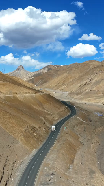 Vertical Aerial View of Mountain Road Through the Landscapes of Ladakh India