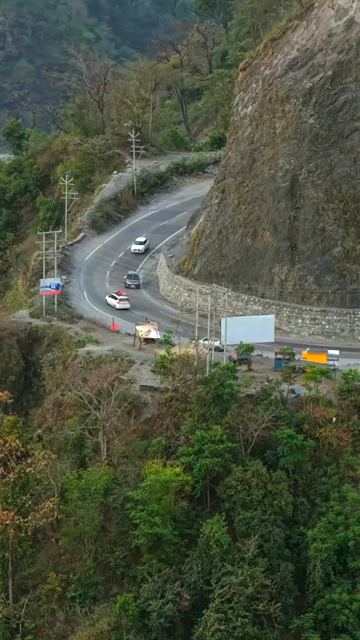 Vertical Aerial View of Mountain Road in Devprayag Uttarakhand India