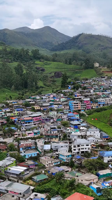 Vertical Aerial View of Mountain Town and Lush Landscape in Kerala India