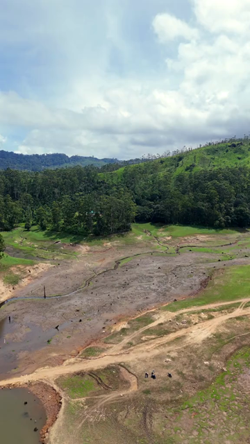 Vertical Aerial View of Scenic Mountain Landscape and Lake in Kerala India