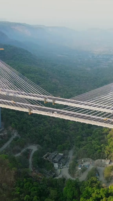 Vertical Aerial View of Mumbai–Pune Expressway Missing Link Cable-Stayed Bridge