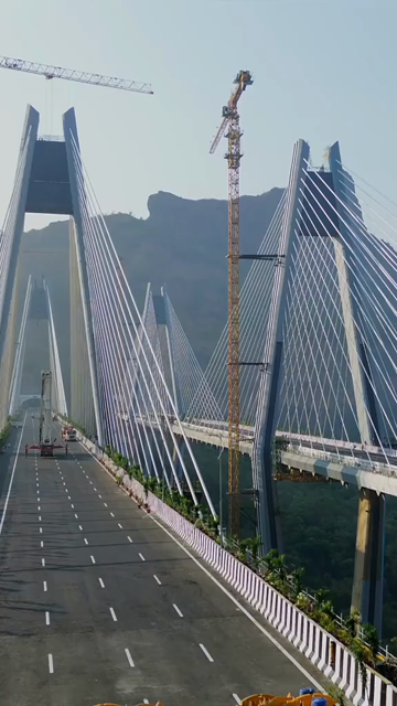 Vertical Aerial View of Mumbai–Pune Expressway Missing Link Cable-Stayed Bridge