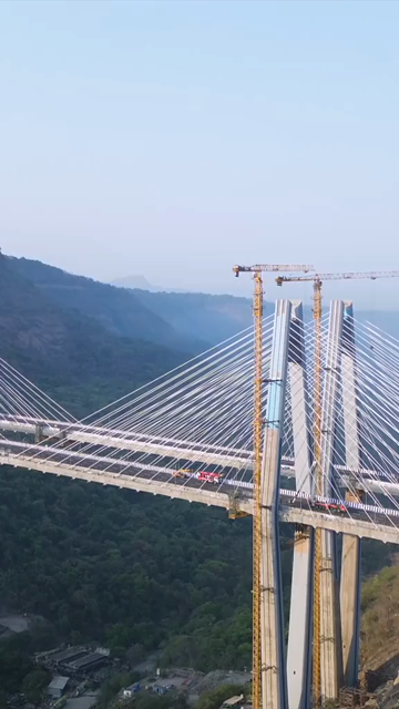 Vertical Aerial View of Mumbai–Pune Expressway Missing Link Cable-Stayed Bridge