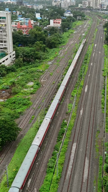 Vertical Aerial View of Mumbai Suburban Railway and Urban Landscape Maharashtra