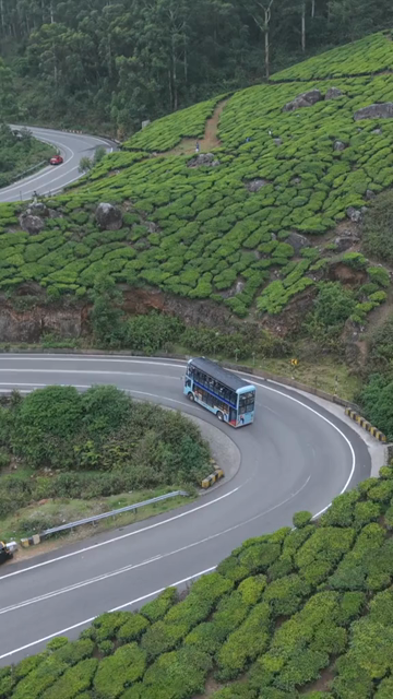 Vertical Aerial View of Scenic Mountain Roads and Tea Plantations in Munnar Kerala India