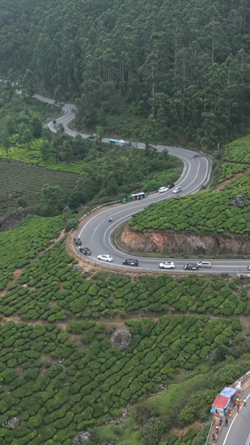 Vertical Aerial View of Scenic Mountain Roads and Tea Plantations in Munnar Kerala India