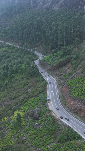 Vertical Aerial View of Scenic Mountain Roads and Tea Plantations in Munnar Kerala India