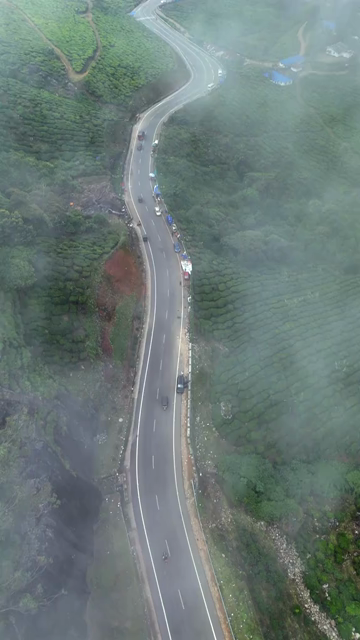 Vertical Aerial View of Scenic Mountain Roads and Tea Plantations in Munnar Kerala India