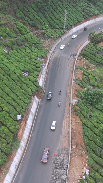 Vertical Aerial View of Scenic Mountain Roads and Tea Plantations in Munnar Kerala India