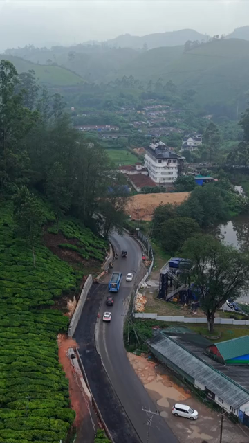 Vertical Aerial View of Scenic Mountain Roads and Tea Plantations in Munnar Kerala India
