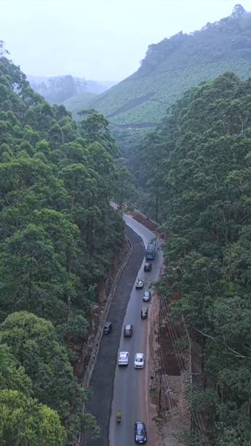 Vertical Aerial View of Scenic Mountain Roads and Tea Plantations in Munnar Kerala India