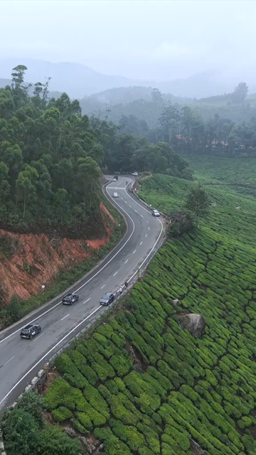 Vertical Aerial View of Scenic Mountain Roads and Tea Plantations in Munnar Kerala India