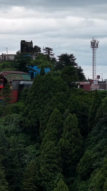 Vertical Aerial View of Mussoorie Amid Monsoon Clouds, Uttarakhand, India