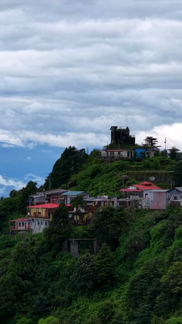 Vertical Aerial View of Mussoorie Amid Monsoon Clouds, Uttarakhand, India