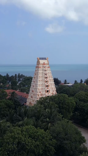 Vertical Aerial View of Naguleswaram Temple Keerimalai Jaffna Sri Lanka