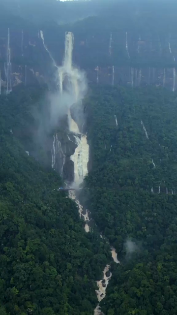 Vertical Aerial View of Nohkalikai Falls, Sohra, Meghalaya, India