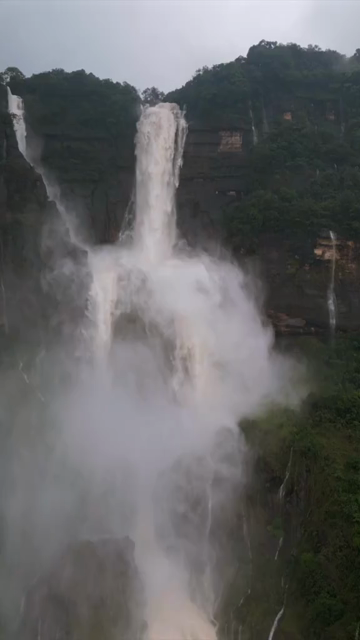 Vertical Aerial View of Nohkalikai Falls, Sohra, Meghalaya, India