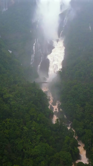 Vertical Aerial View of Nohkalikai Falls, Sohra, Meghalaya, India