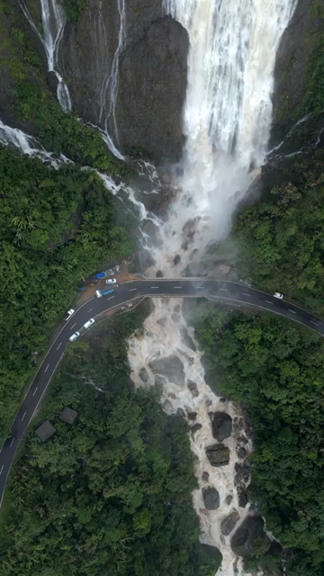 Vertical Aerial View of Nohkalikai Falls in Sohra, Meghalaya, India