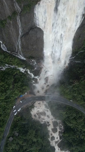 Vertical Aerial View of Nohkalikai Falls in Sohra, Meghalaya, India