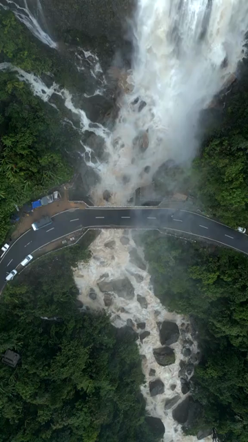 Vertical Aerial View of Nohkalikai Falls in Sohra, Meghalaya, India