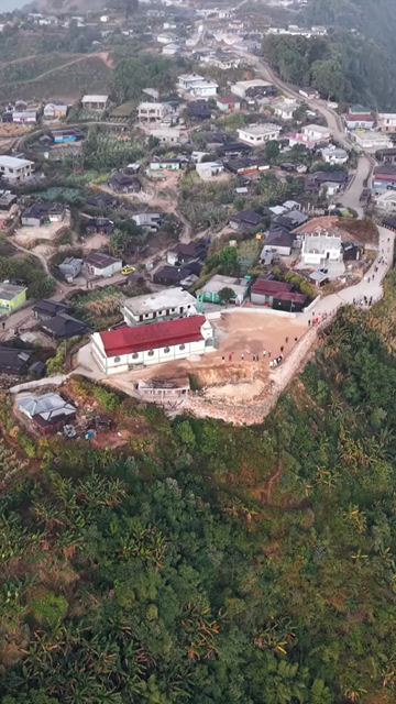 Vertical Aerial View of Nongjrong Village on Mountain Meghalaya India