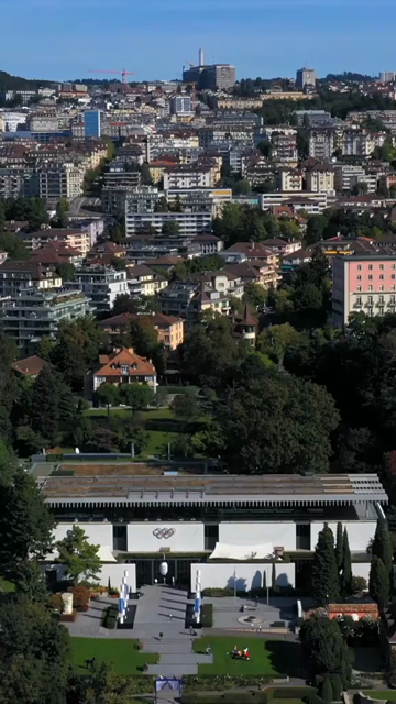Vertical Aerial View of Olympic Museum Lausanne Switzerland