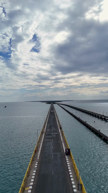 Vertical Aerial View of Pamban Bridge Rameswaram Tamil Nadu India