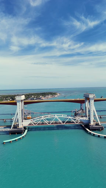 Vertical Aerial View of Pamban Bridge Rameswaram Tamil Nadu India