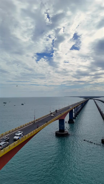 Vertical Aerial View of Pamban Bridge Rameswaram Tamil Nadu India