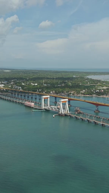 Vertical Aerial View of Pamban Bridge Rameswaram Tamil Nadu India