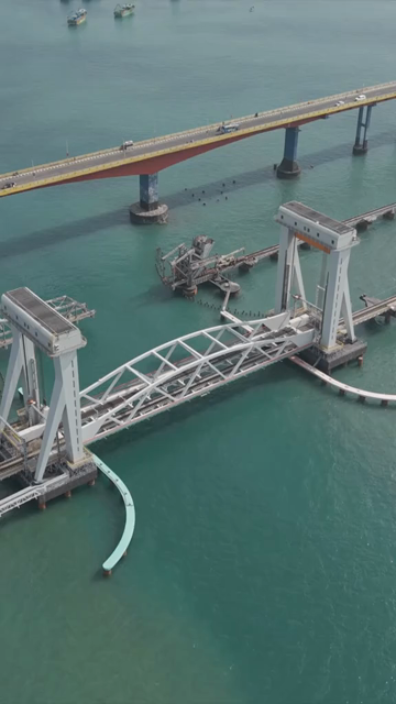 Vertical Aerial View of Pamban Bridge Rameswaram Tamil Nadu India